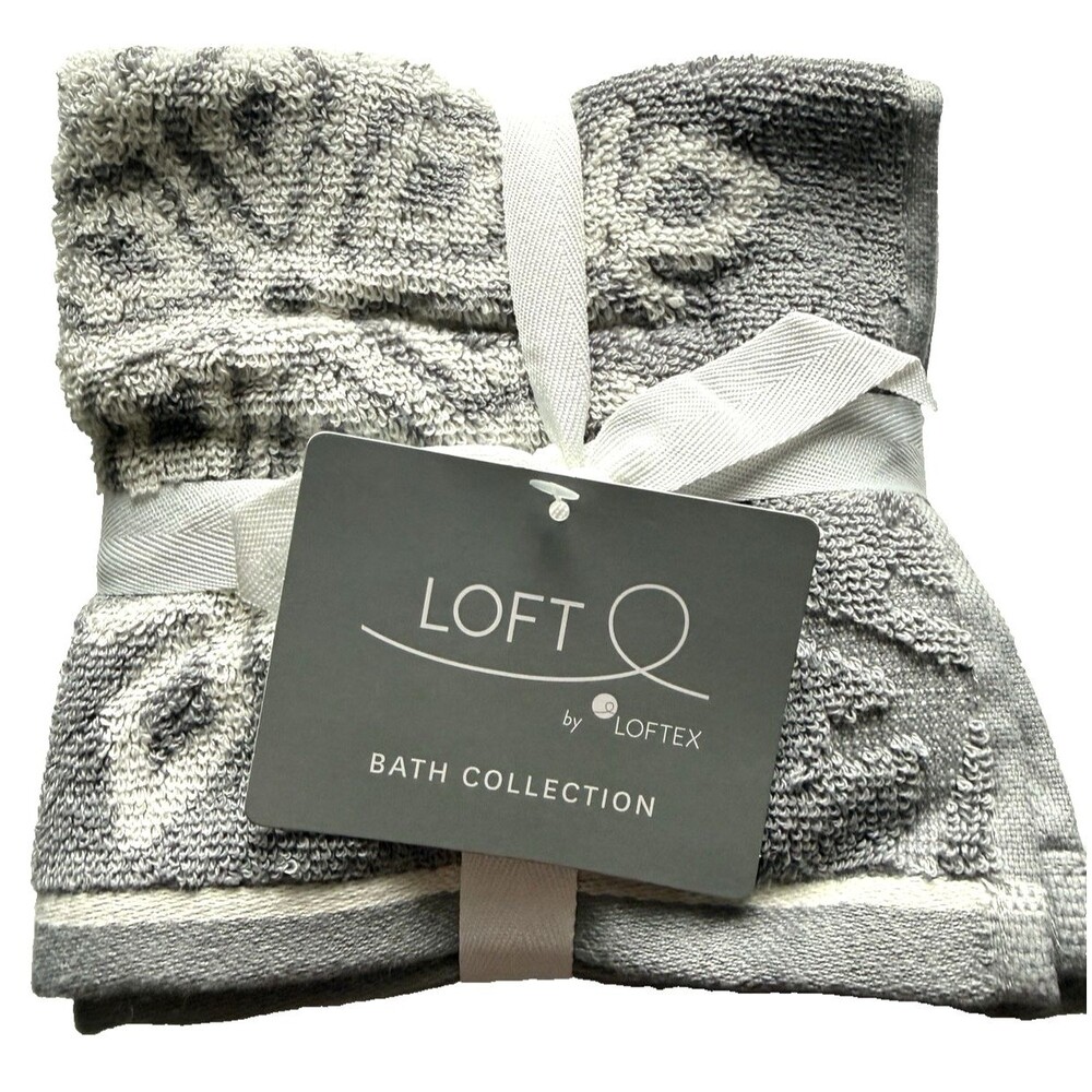 Loft by Loftex Snowflake Facecloths Washcloths Soft Cotton Gray White Set of 4